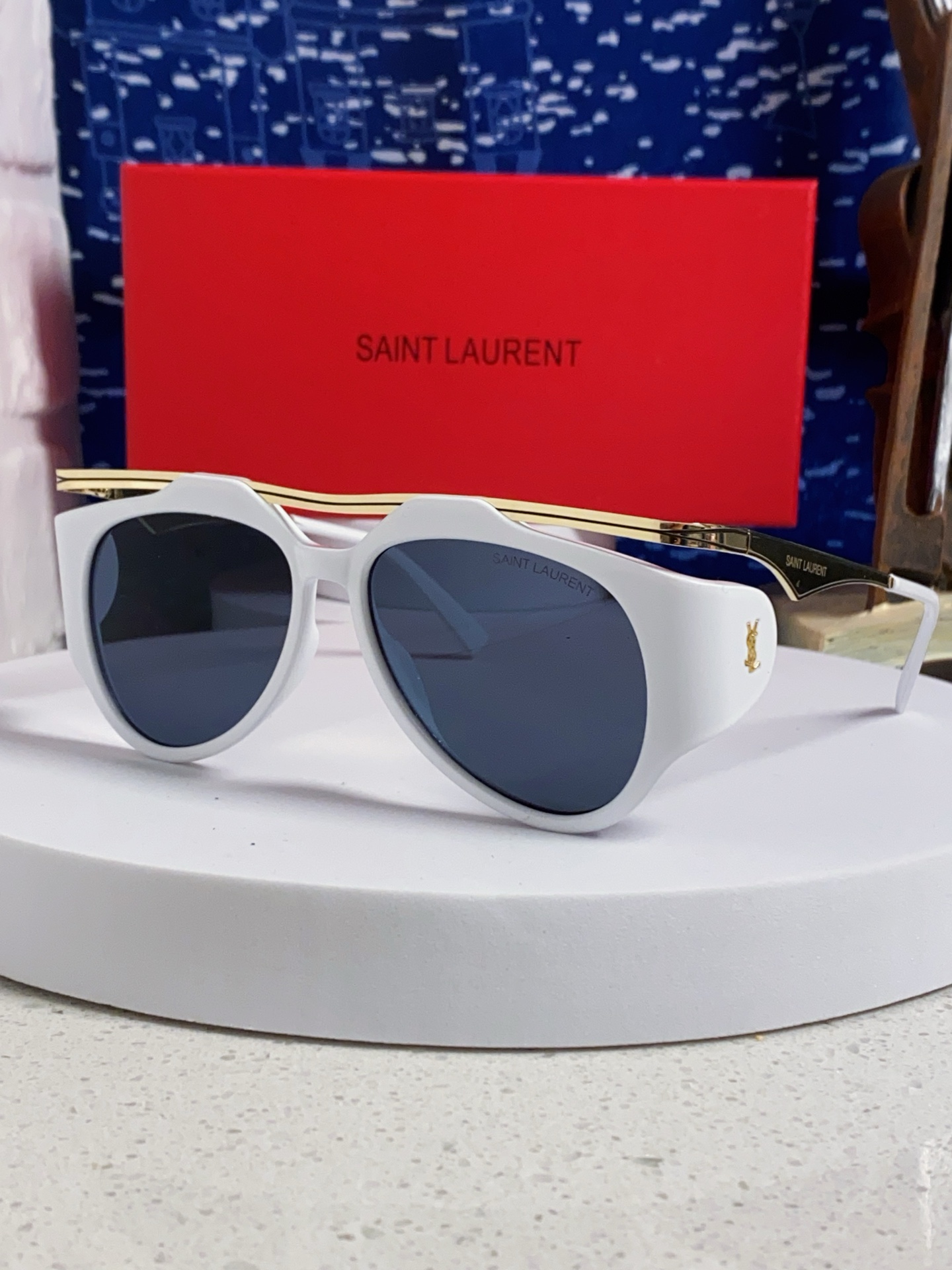 SAINT LAURENT サンローラン サングラス フレーム付き 3D立体 フレームデザイン メンズ レディース ホワイト 多色展開