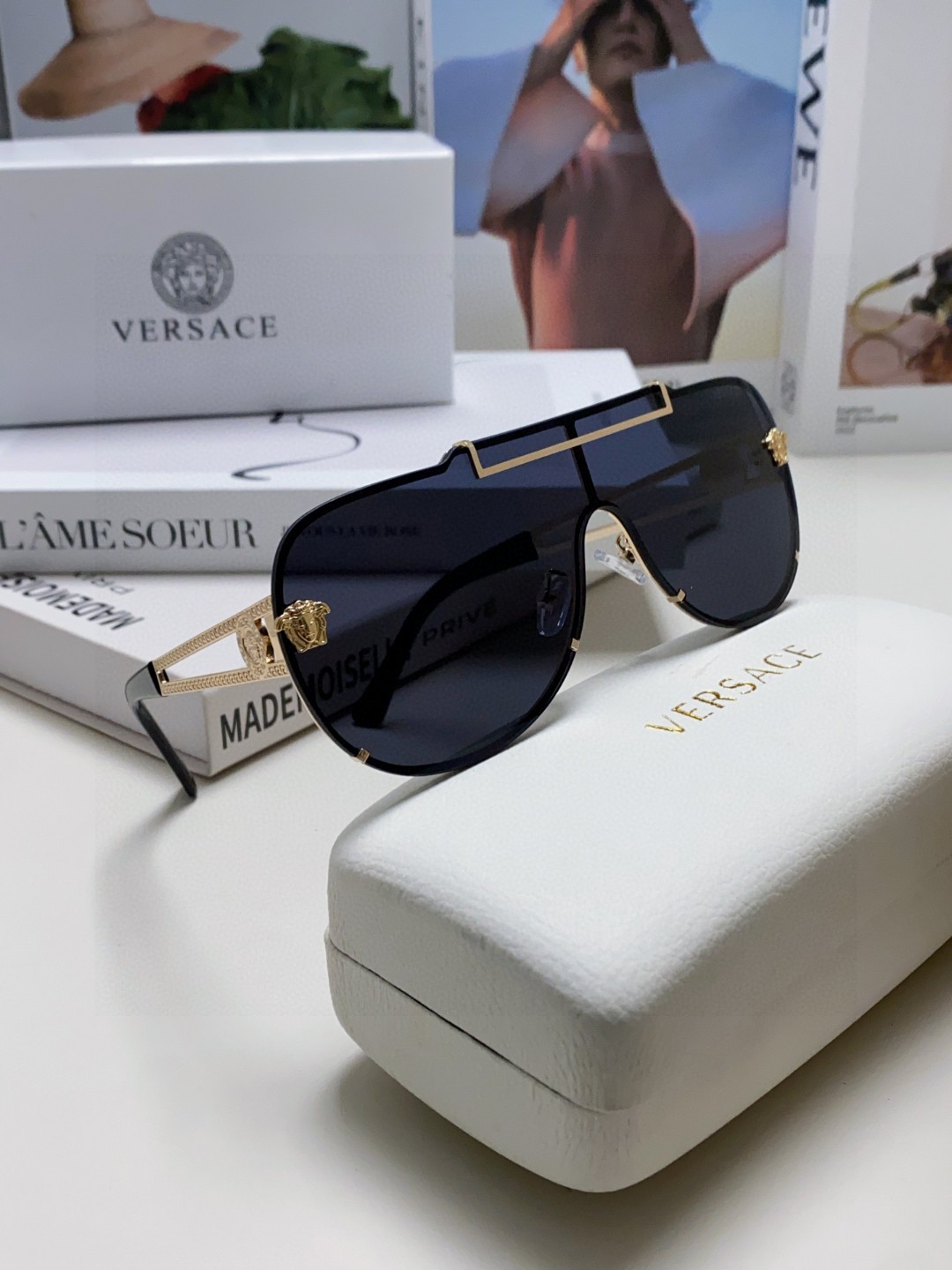 VERSACE ヴェルサーチ メガネ型サングラス メンズ レディース 男女兼用 UVカット ブラック 黒色 - 画像 7