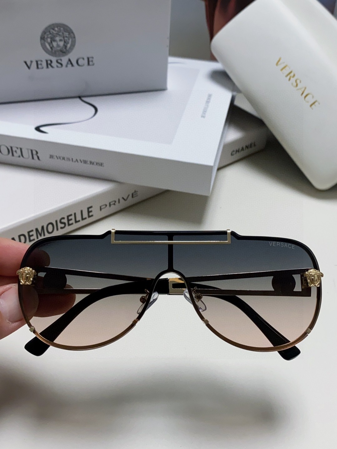 VERSACE ヴェルサーチ メガネ サングラス メガネ メガネ 楕円型 防曇 大きい メンズ レディース ブラック ブラウン ピンク ベージュ 4色展開 - 画像 5