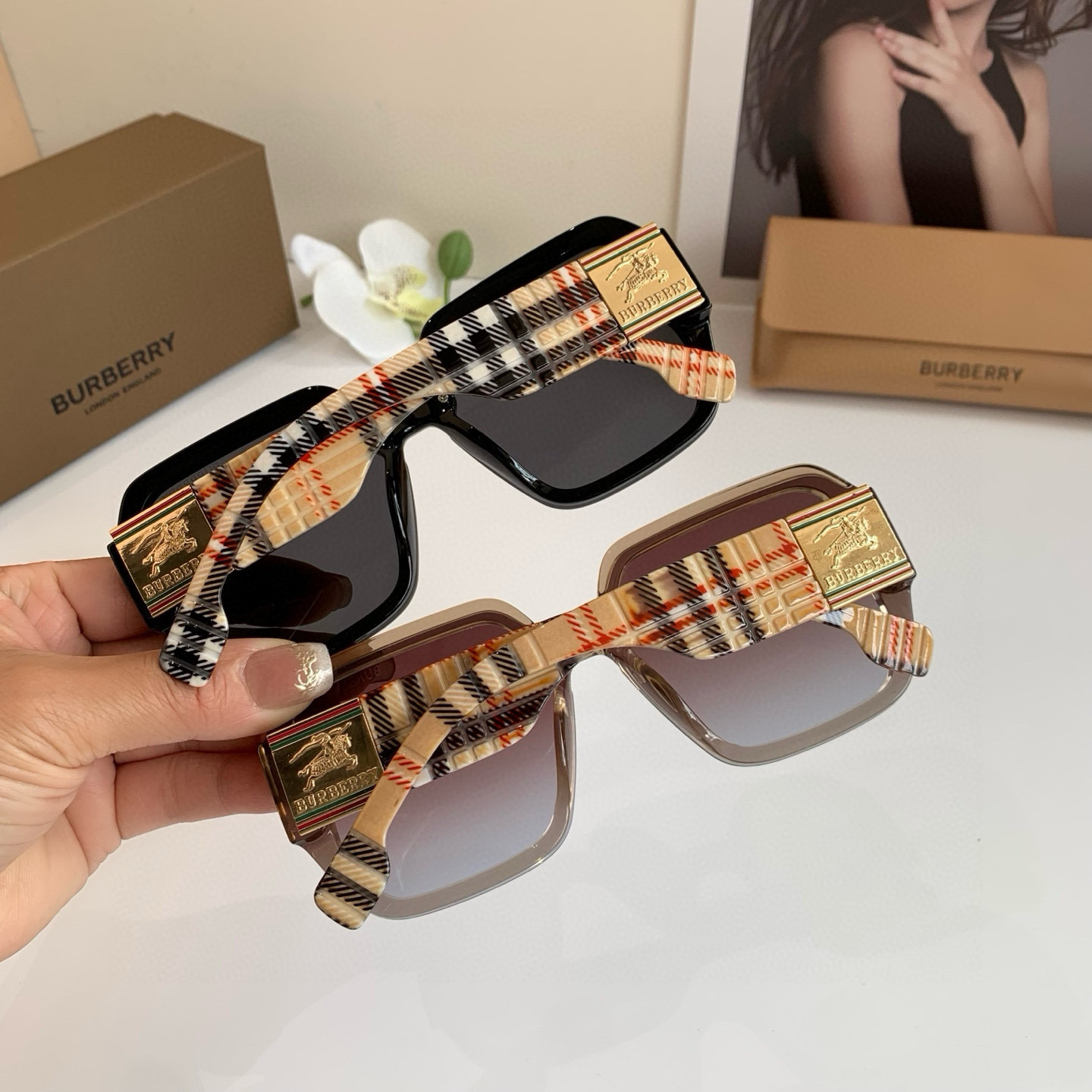 BURBERRY バーバリー サングラス 男女兼用 フラットシェイプ ブラック ブラウン 全2色 - 画像 8