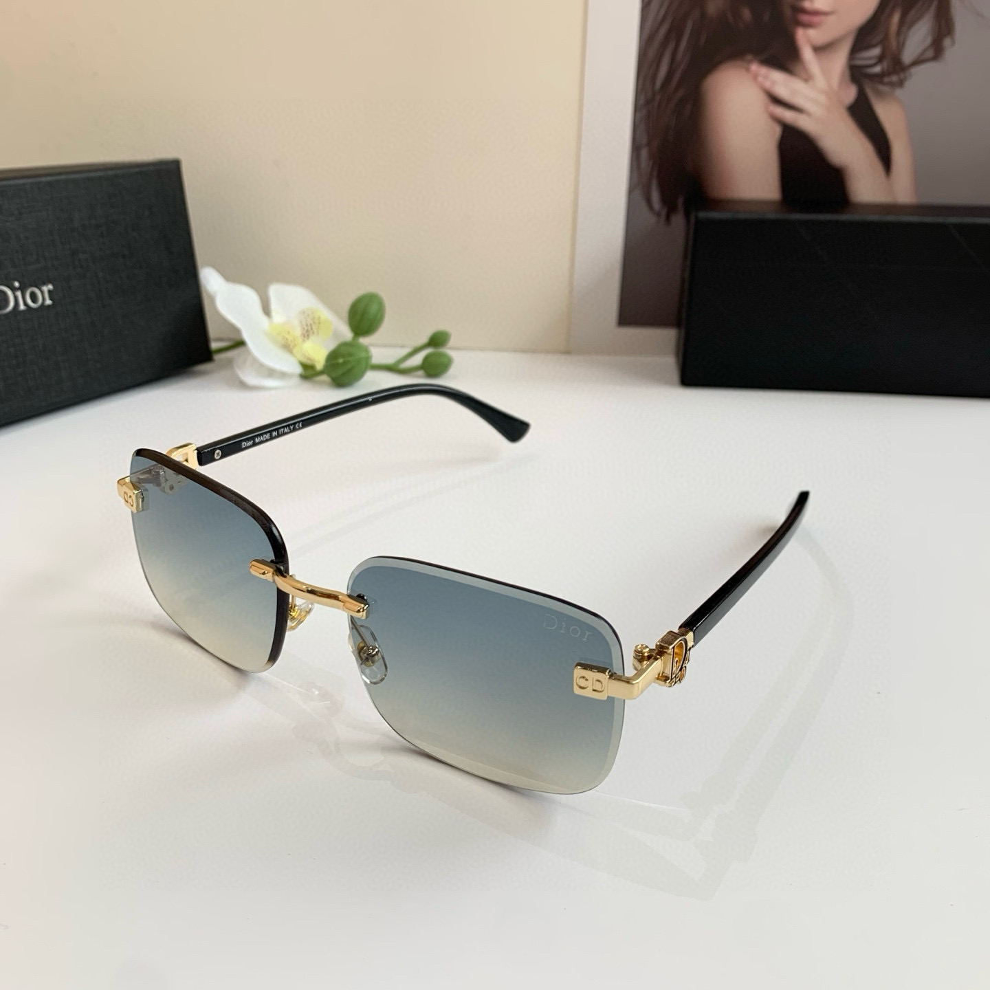 Dior ディオール フレームレスサングラス 68061 52□18-140 偏光 メンズ レディース グラデーション ブラック ホワイト 2色展開 - 画像 2