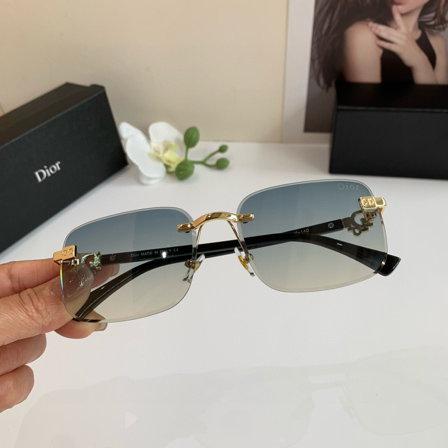 Dior ディオール フレームレスサングラス 68061 52□18-140 偏光 メンズ レディース グラデーション ブラック ホワイト 2色展開 - 画像 3