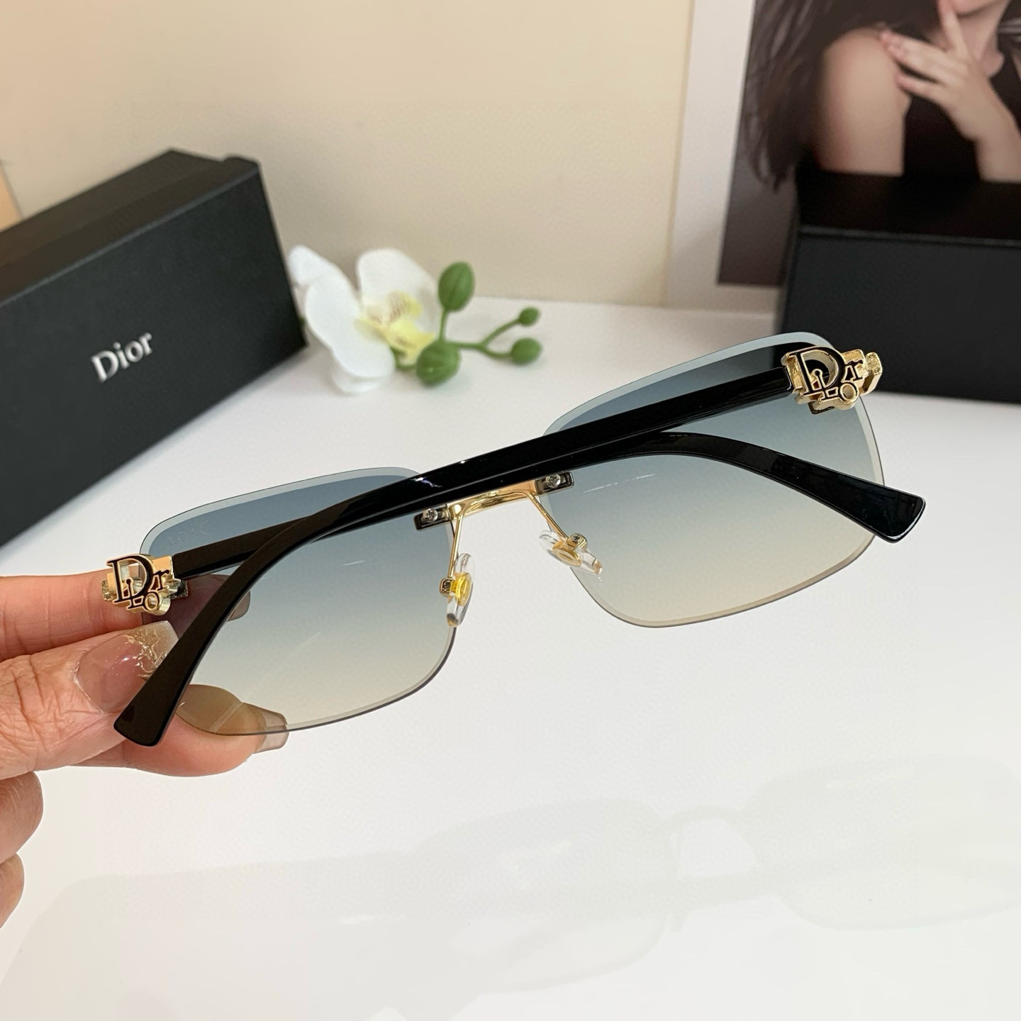 Dior ディオール フレームレスサングラス 68061 52□18-140 偏光 メンズ レディース グラデーション ブラック ホワイト 2色展開 - 画像 5