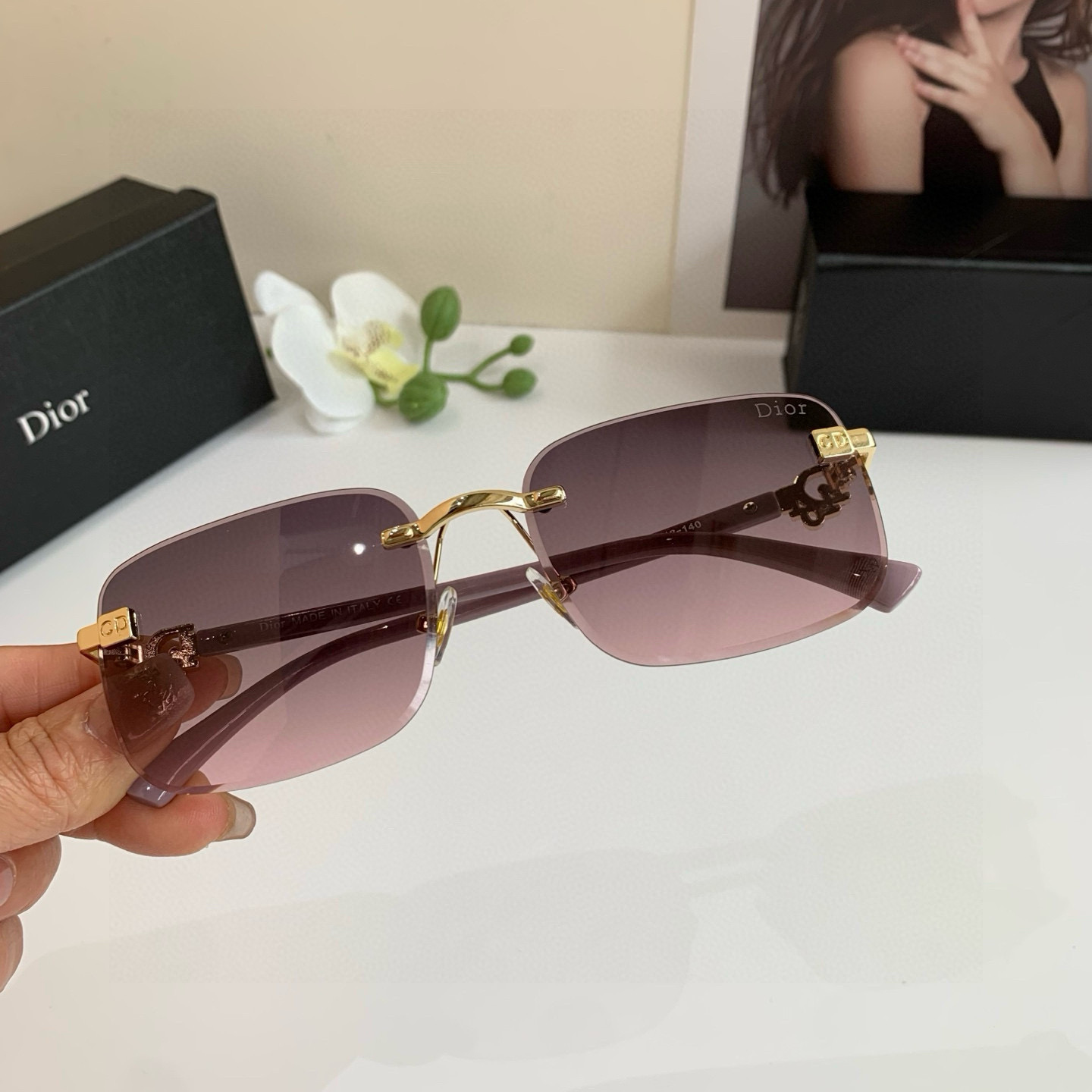 Dior ディオール フレームレスサングラス 男女兼用 偏光 フラットサングラス ピンク ブラック 全2色