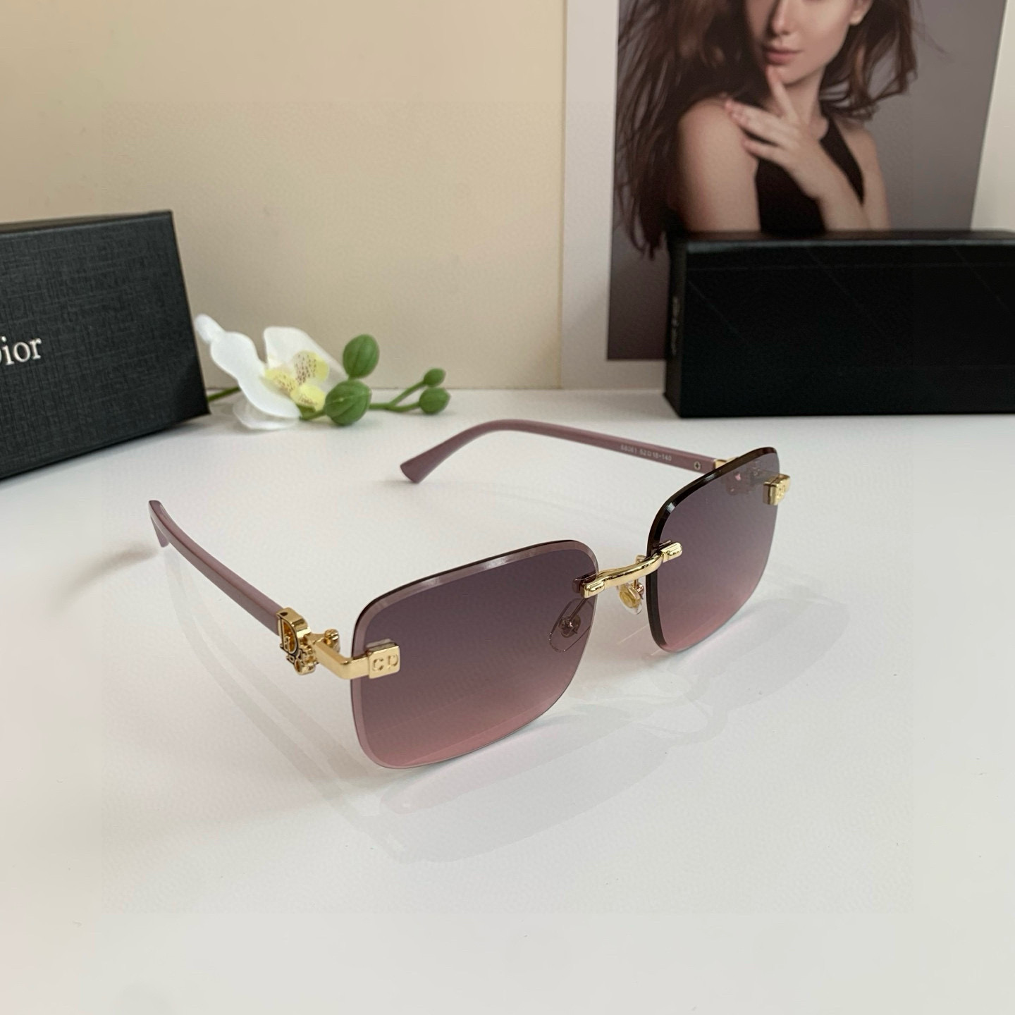 Dior ディオール フレームレスサングラス 男女兼用 偏光 フラットサングラス ピンク ブラック 全2色 - 画像 2