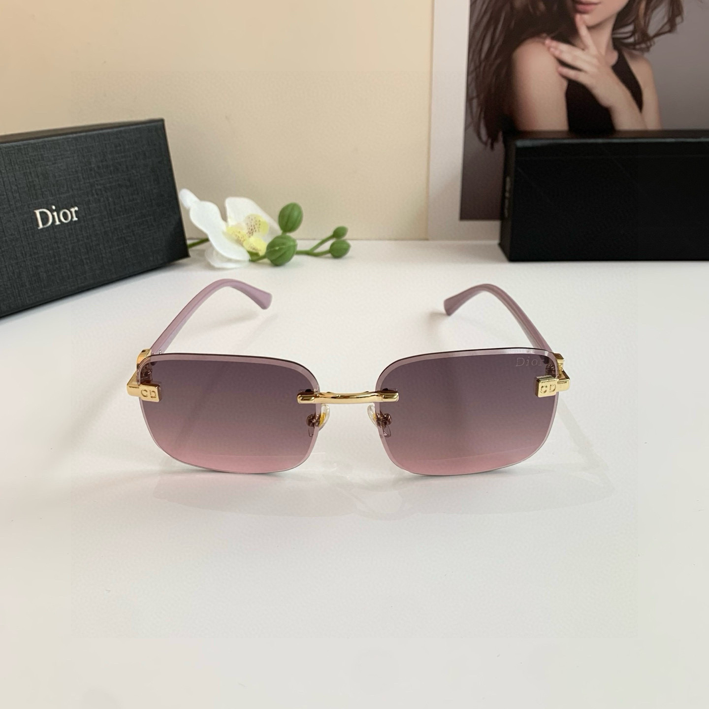 Dior ディオール フレームレスサングラス 男女兼用 偏光 フラットサングラス ピンク ブラック 全2色 - 画像 4