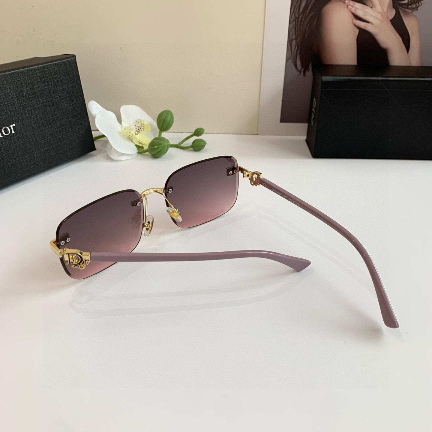 Dior ディオール フレームレスサングラス 男女兼用 偏光 フラットサングラス ピンク ブラック 全2色 - 画像 5