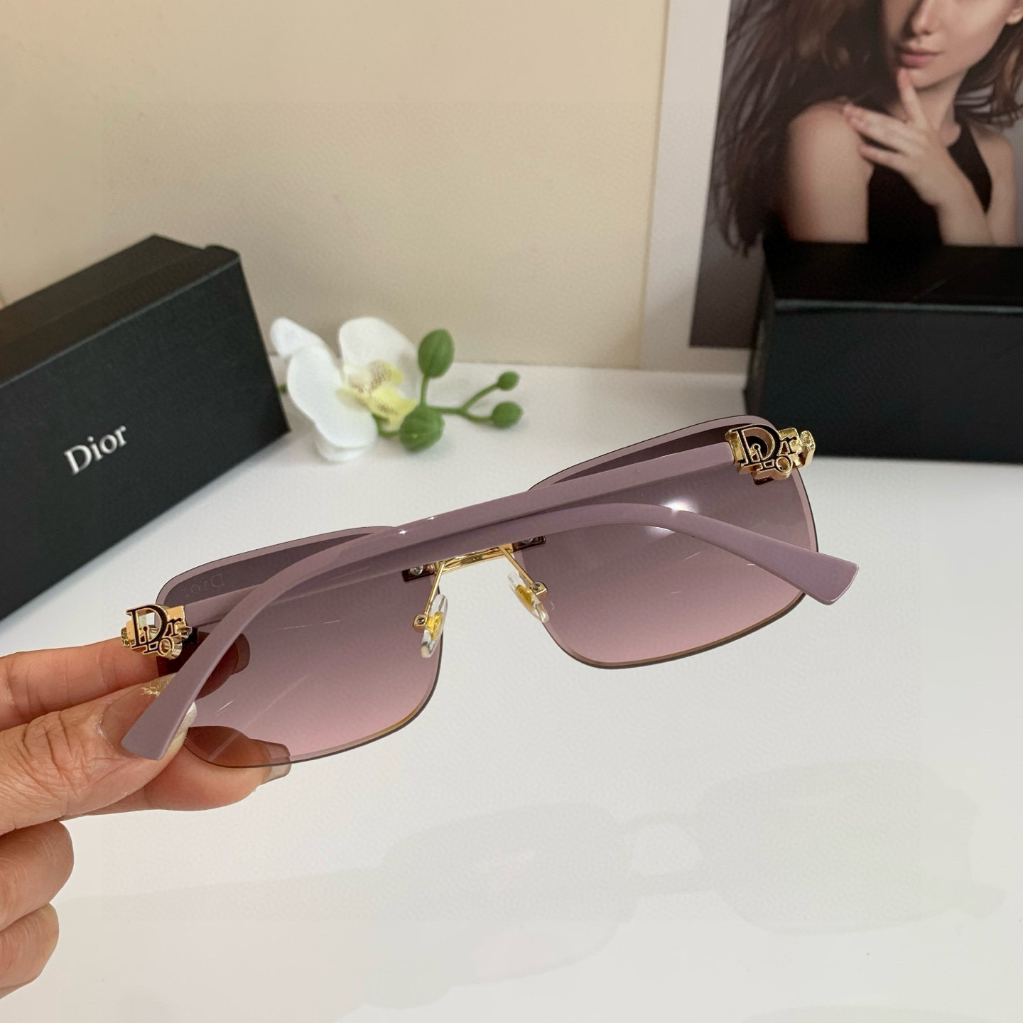 Dior ディオール フレームレスサングラス 男女兼用 偏光 フラットサングラス ピンク ブラック 全2色 - 画像 7