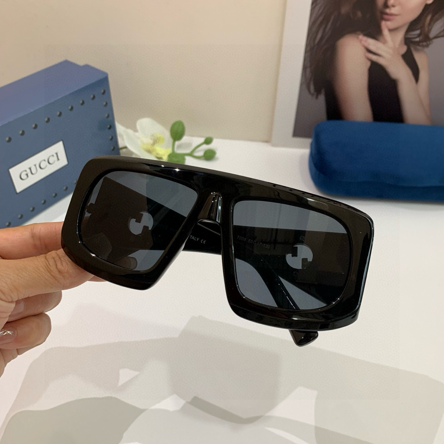 GUCCI グッチ サングラス フレーム太め 7008 53□17-130 ブラック - 画像 4