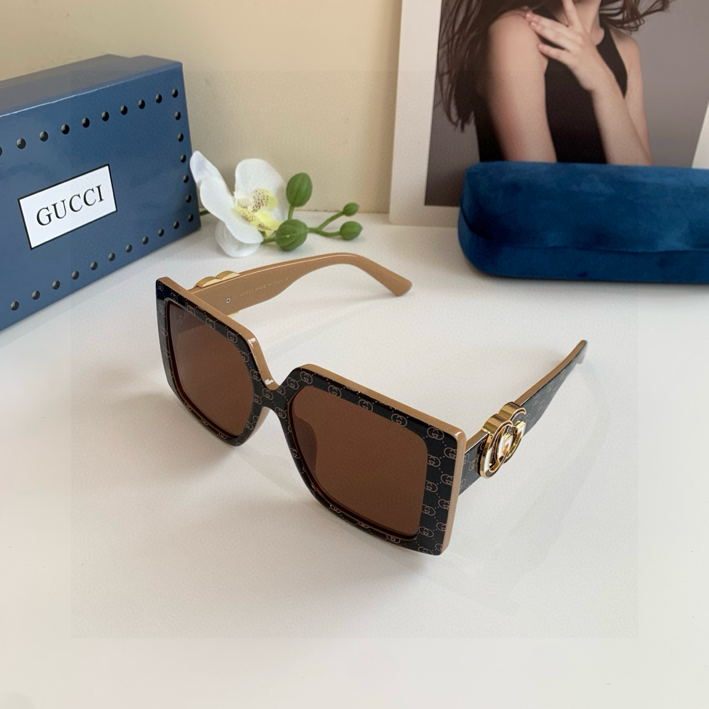 GUCCI グッチ サングラス フレーム メンズ レディース シンプル おしゃれ ブラック ブラウン - 画像 2