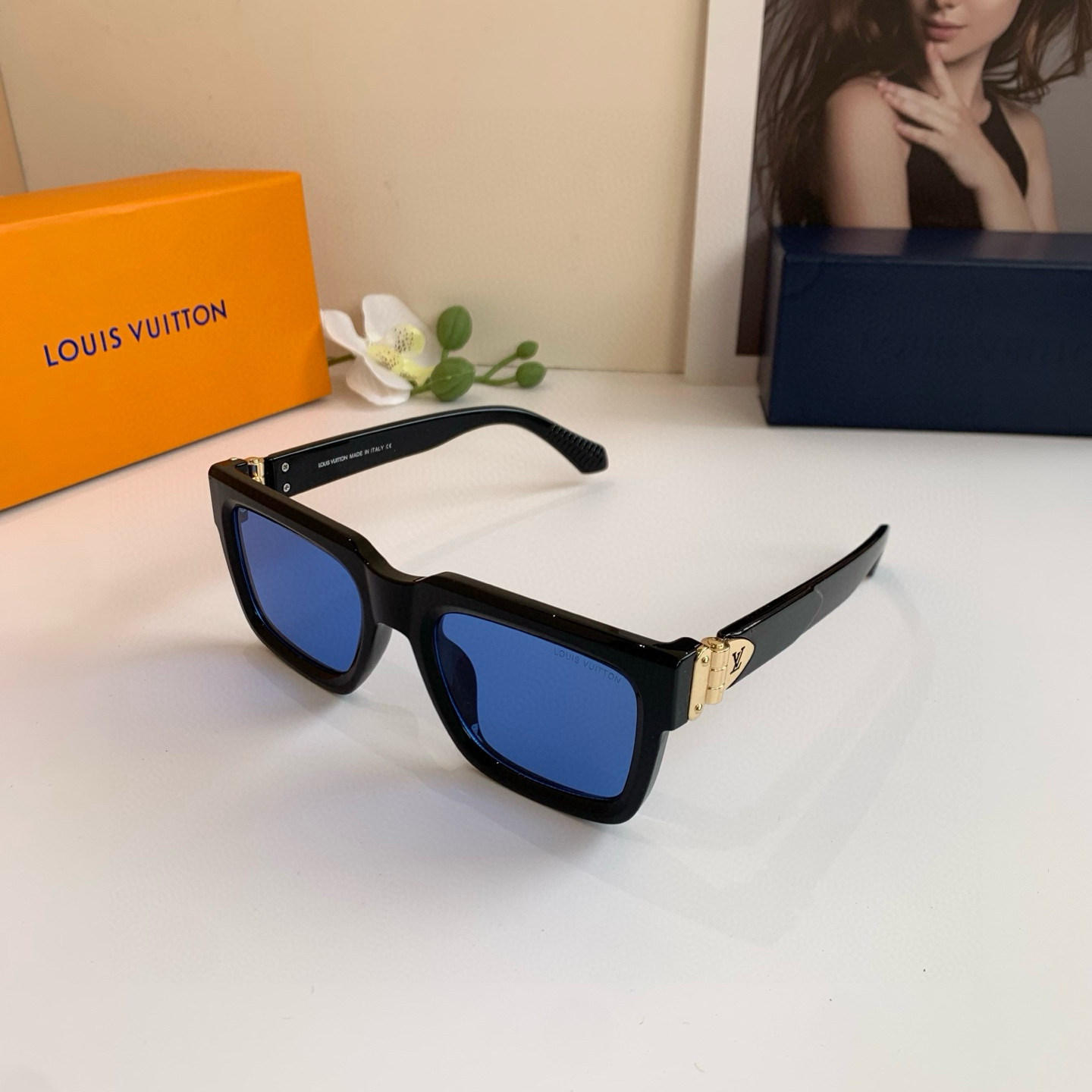 LOUIS VUITTON ルイヴィトン サングラス 方形 ブルーレンズ メンズ レディース ブラック - 画像 3