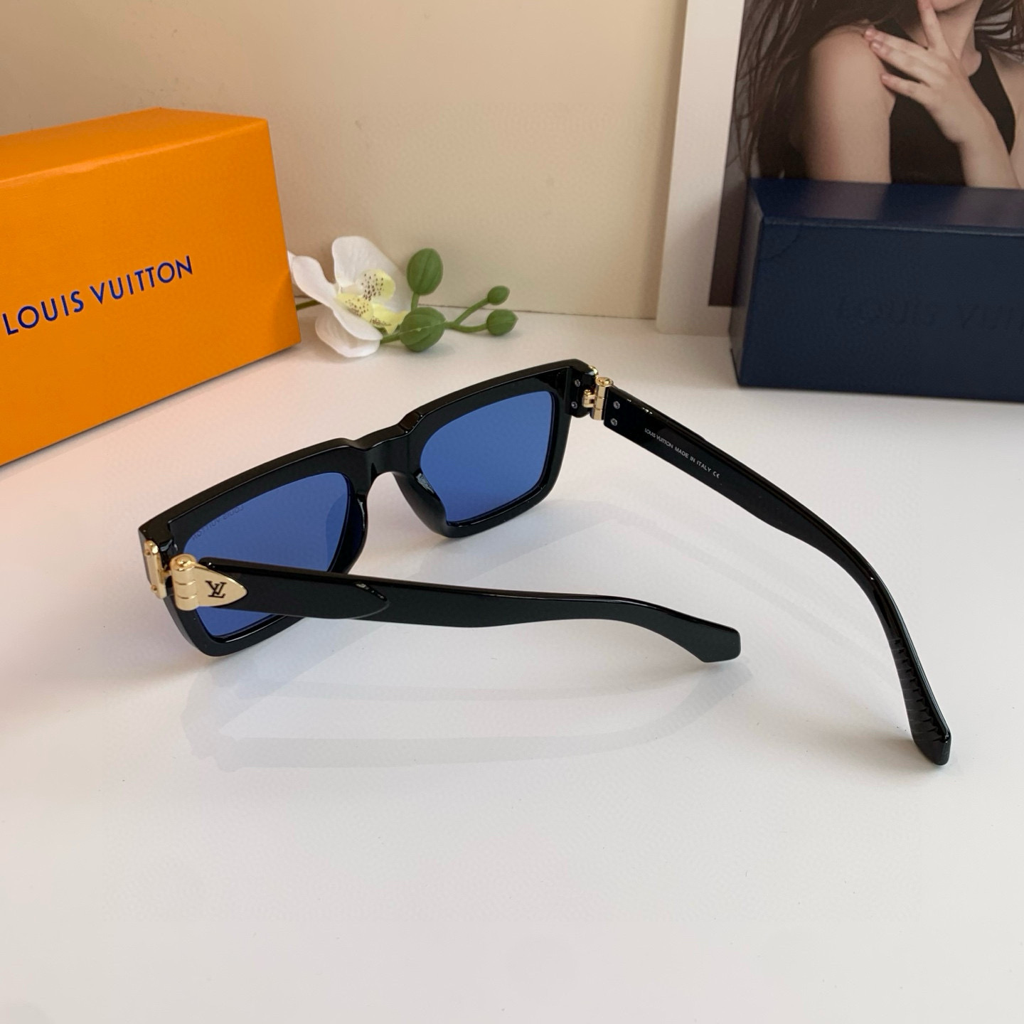LOUIS VUITTON ルイヴィトン サングラス 方形 ブルーレンズ メンズ レディース ブラック - 画像 5