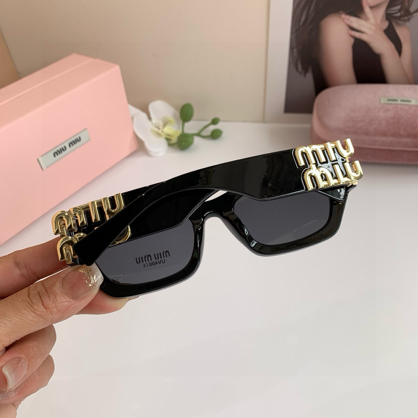 MIU MIU ミウミウ フレームサングラス 9638 52□23-140 UV400 通勤 メンズ レディース ブラック## - 画像 5