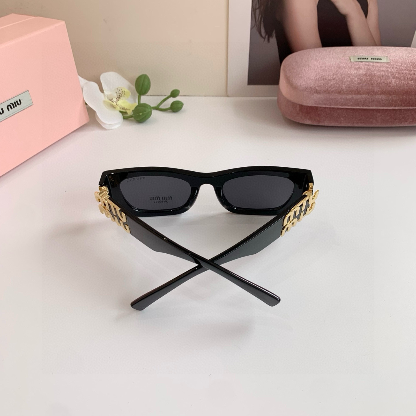 MIU MIU ミウミウ フレームサングラス 9638 52□23-140 UV400 通勤 メンズ レディース ブラック## - 画像 8