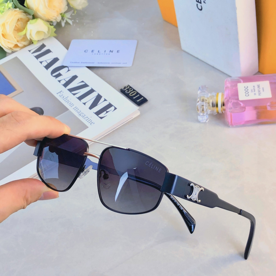 CELINE セリーヌ メタルフレームサングラス メンズ レディース 二重梁 カメリア ブラック - 画像 3