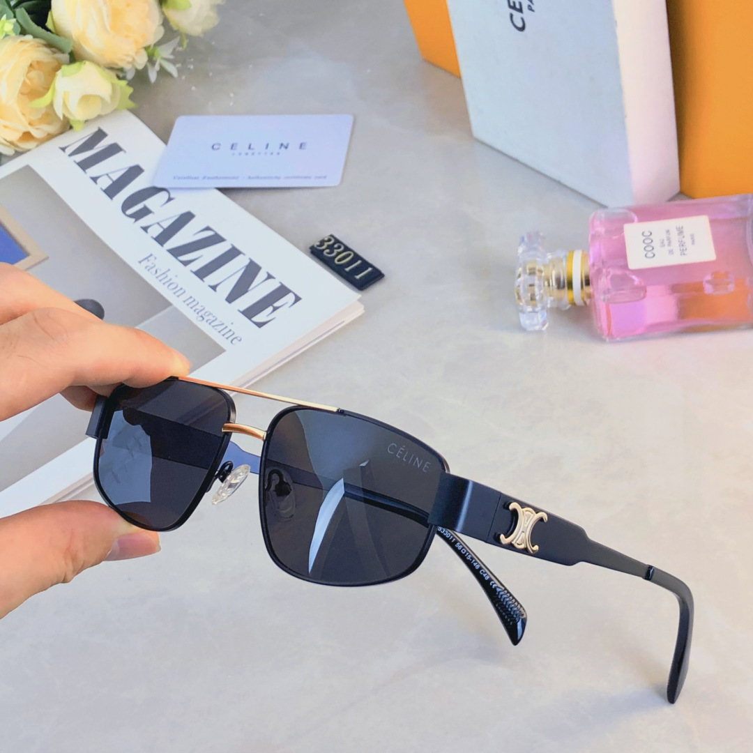 CELINE セリーヌ メタルフレームサングラス メンズ レディース 二重梁 カメリア ブラック - 画像 4