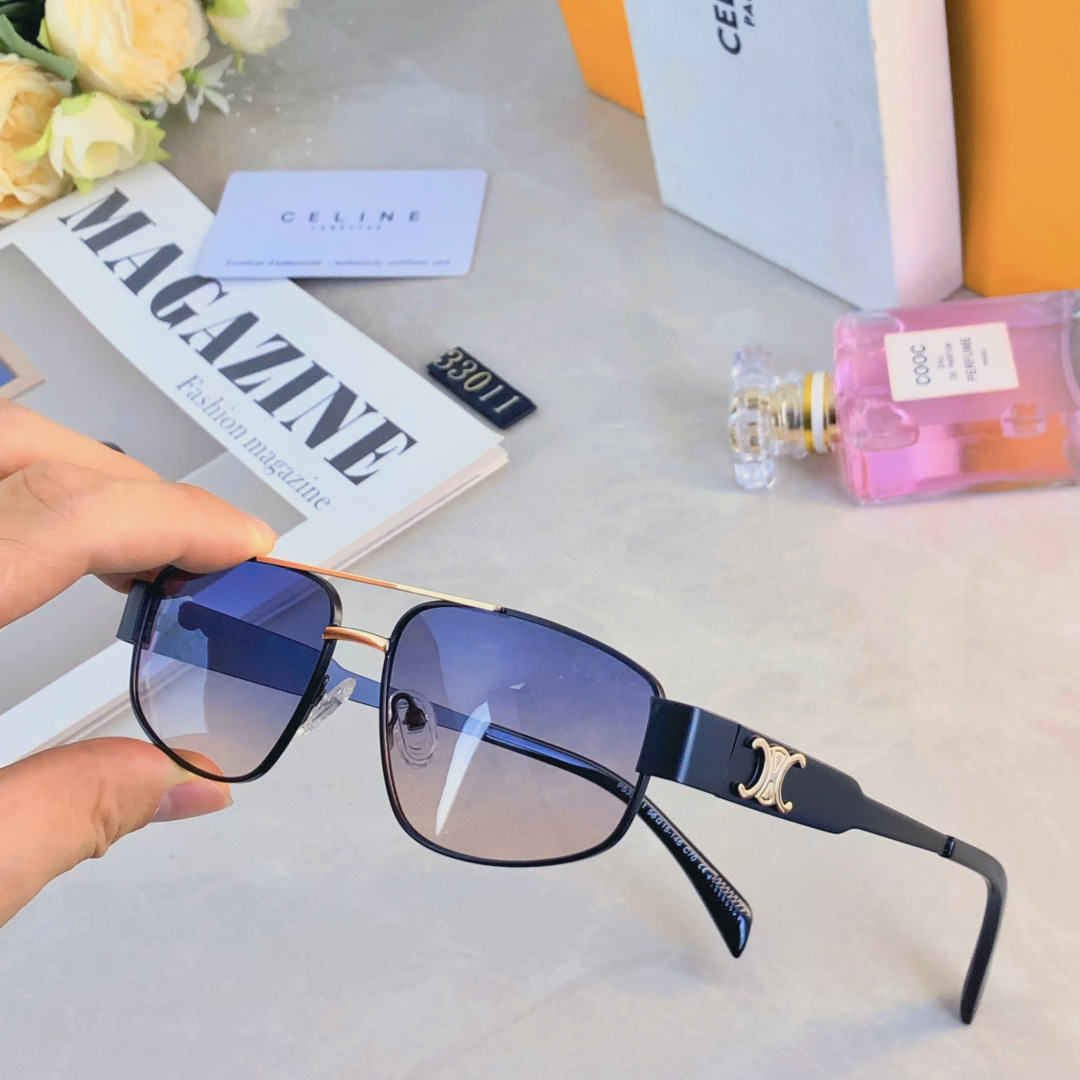 CELINE セリーヌ メタルフレームサングラス メンズ レディース 二重梁 カメリア ブラック - 画像 5