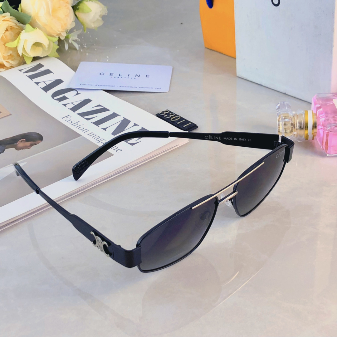 CELINE セリーヌ メタルフレームサングラス メンズ レディース 二重梁 カメリア ブラック - 画像 6