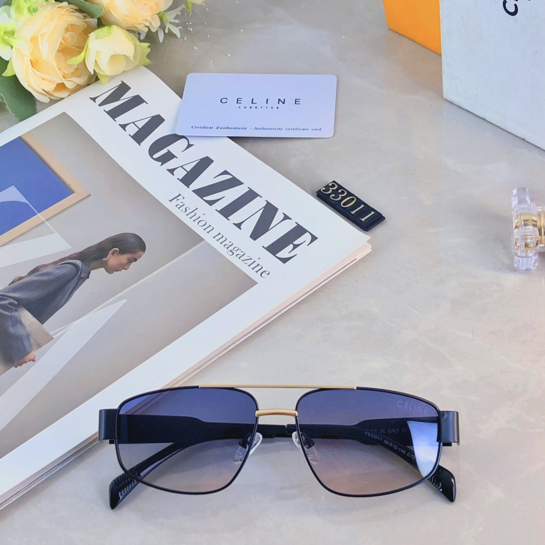 CELINE セリーヌ メタルフレームサングラス メンズ レディース 二重梁 カメリア ブラック - 画像 7