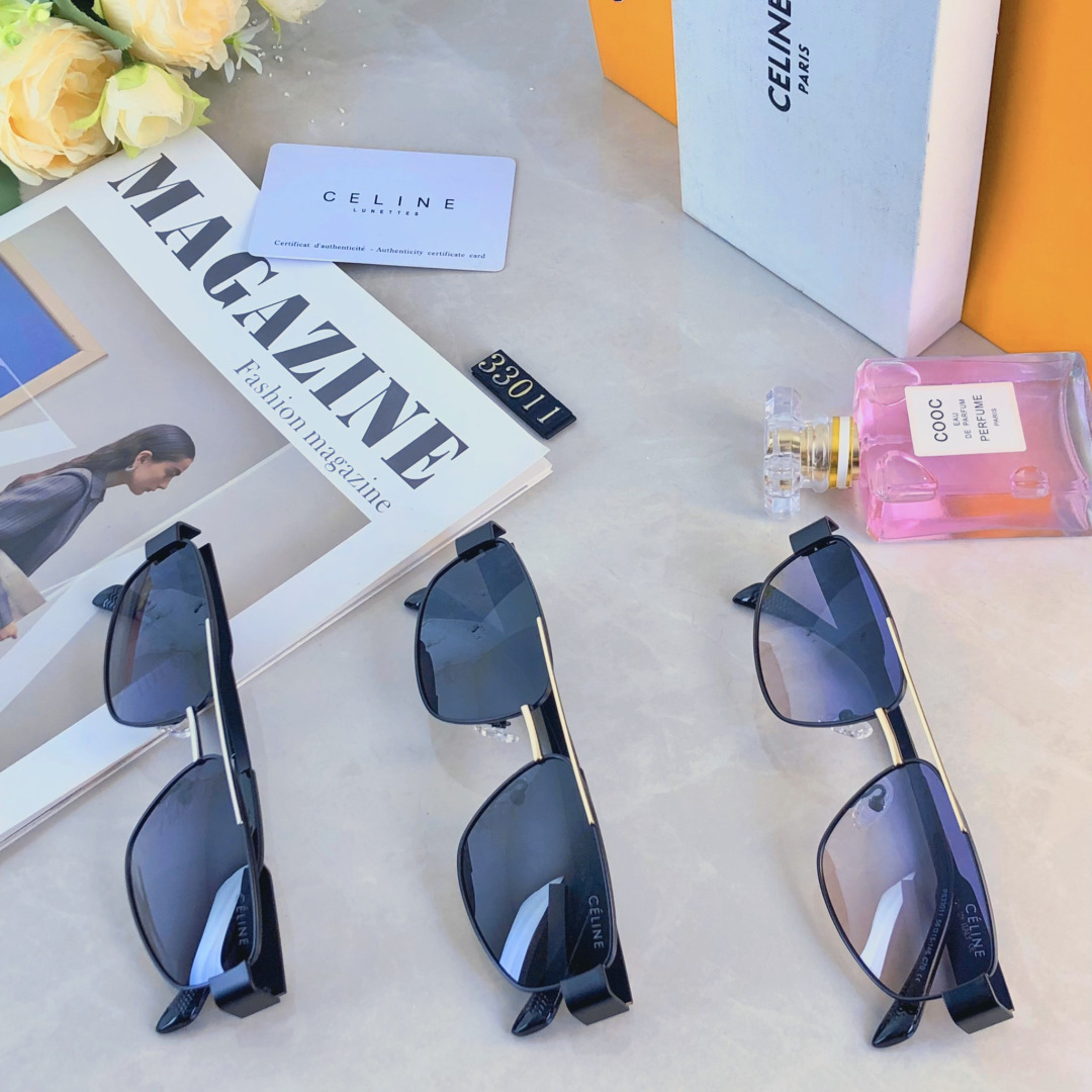 CELINE セリーヌ メタルフレームサングラス メンズ レディース 二重梁 カメリア ブラック - 画像 8