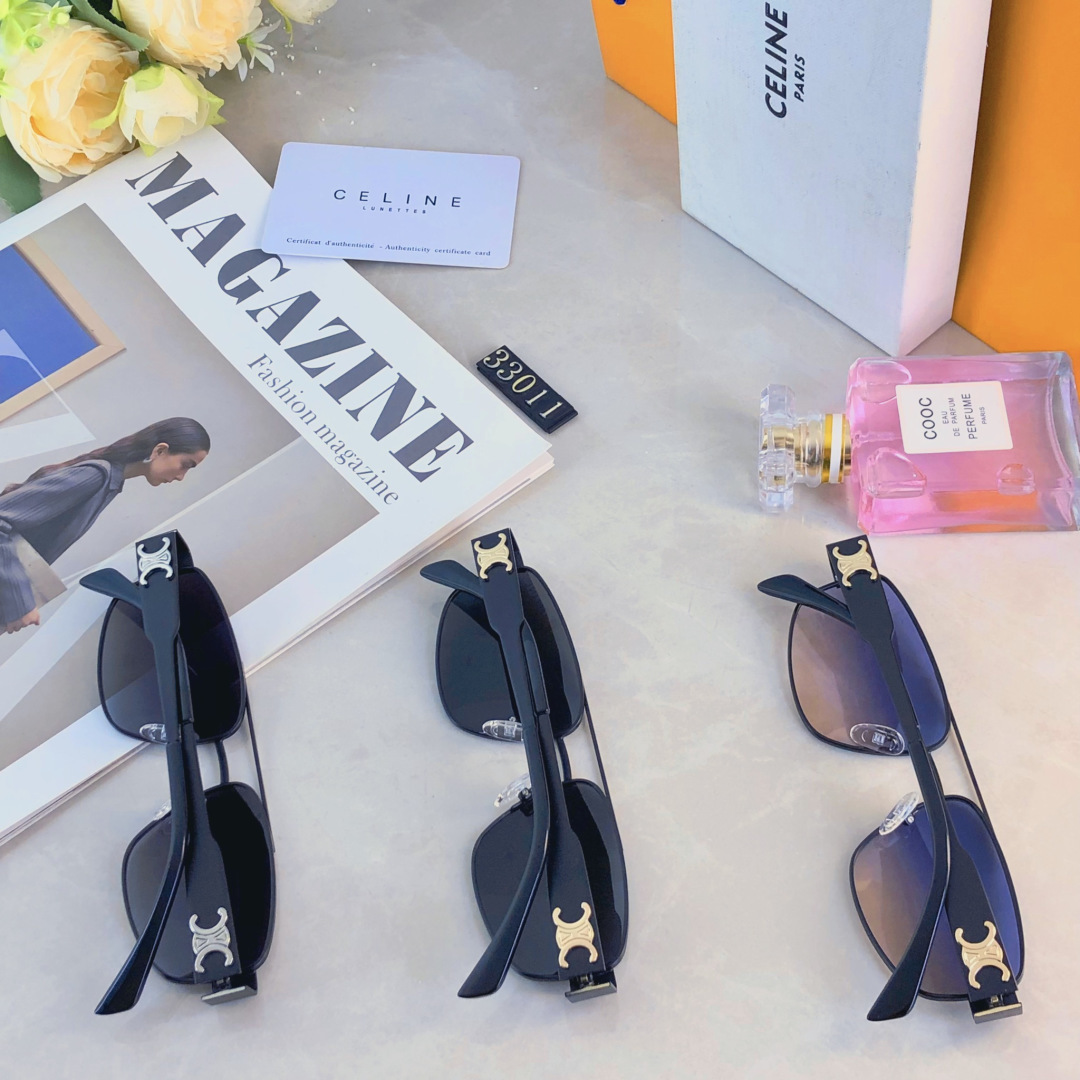 CELINE セリーヌ メタルフレームサングラス メンズ レディース 二重梁 カメリア ブラック - 画像 9