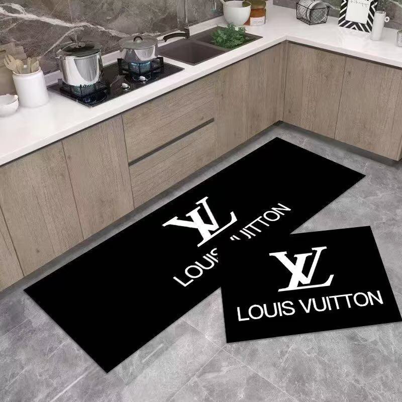 ルイ・ヴィトン LOUIS VUITTON　カーペット絨毯　人気トイレマット　プレミアムキッチンマット　キッチンマット 2点セット 黒・レッド・グレー　 3色 - 画像 2