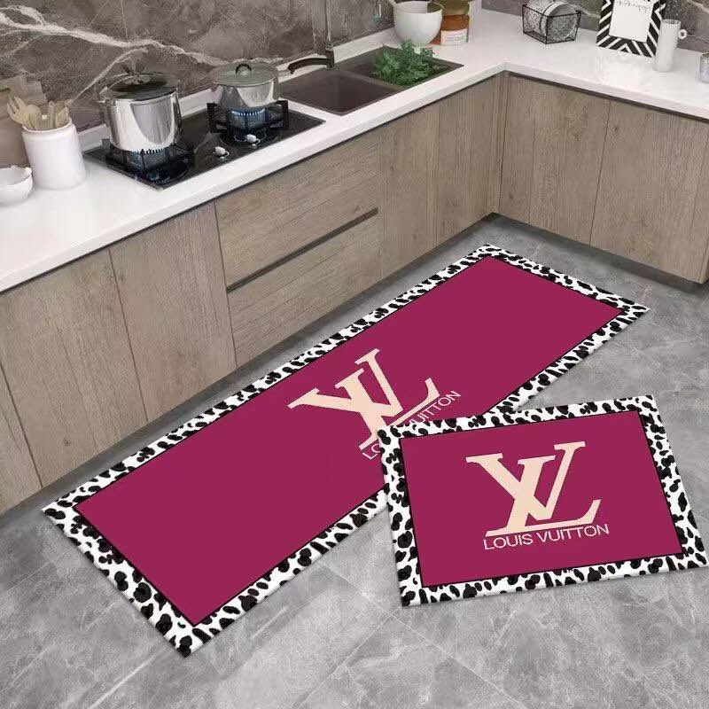 ルイ・ヴィトン LOUIS VUITTON　カーペット絨毯　人気トイレマット　プレミアムキッチンマット　キッチンマット 2点セット 黒・レッド・グレー　 3色 - 画像 4
