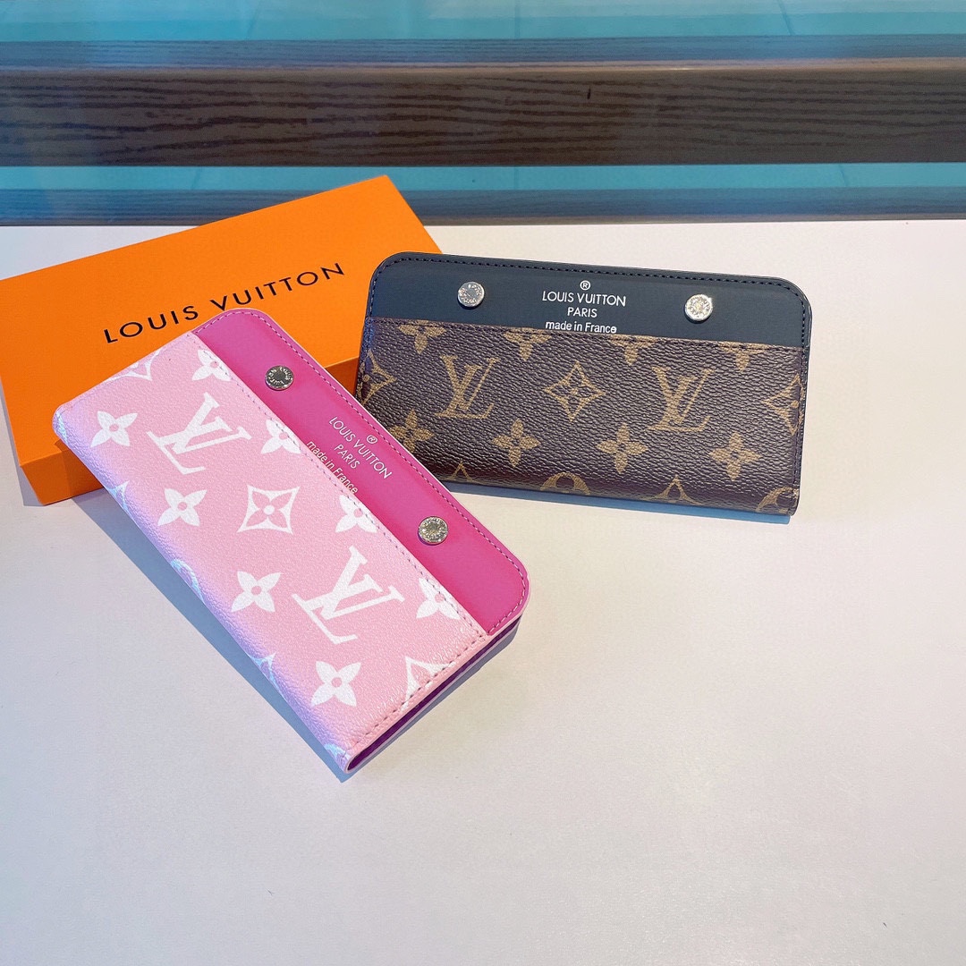 ルイヴィトン　Louis Vuitton　手帳型ケース　スマホケース　モノグラム　スマホカバー　ピンク　ブラウン　2色