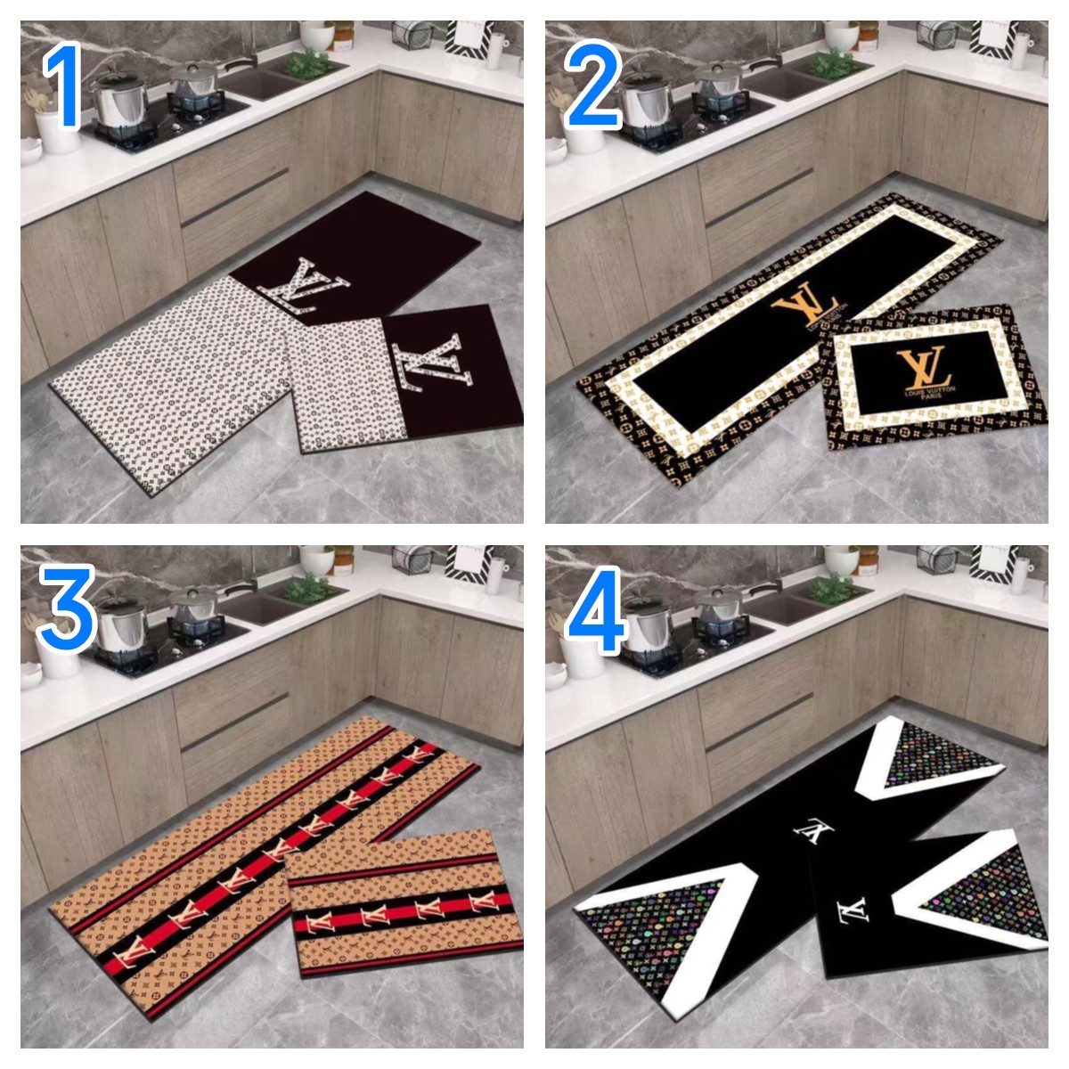 ルイヴィトン LOUIS VUITTON　カーペット絨毯　人気トイレマット　プレミアムキッチンマット　キッチンマット 2点セット 4種類 - 画像 1