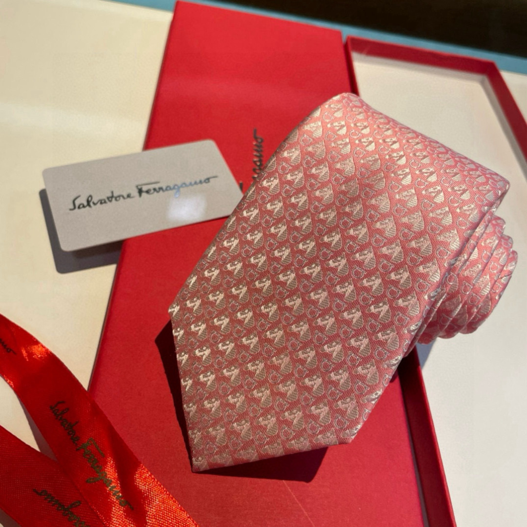 ガンチーニ柄 ネクタイ フェラガモ風 結婚式 ホスト 衣装 高級シルク調 光沢 ピンク - 画像 8