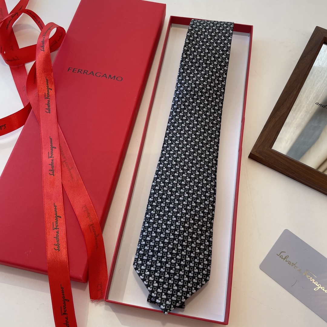 フェラガモ風 ネクタイ 結婚式 プレゼント 衣装 高級シルク調 光沢 ネイビー - 画像 2