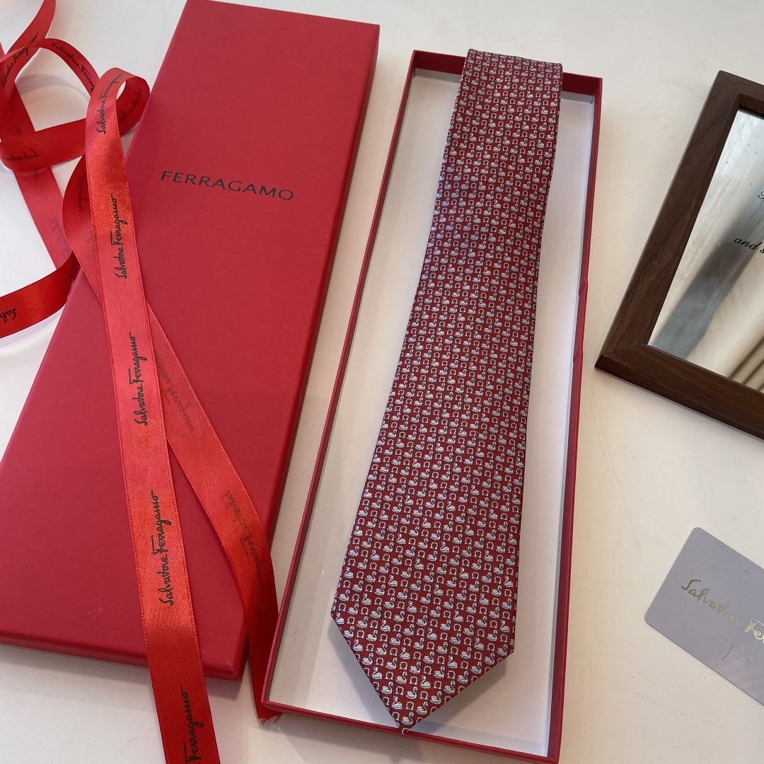 フェラガモ風 ネクタイ フェラガモ調 結婚式 ホスト 衣装 高級シルク調 光沢 シルキーレッド - 画像 2