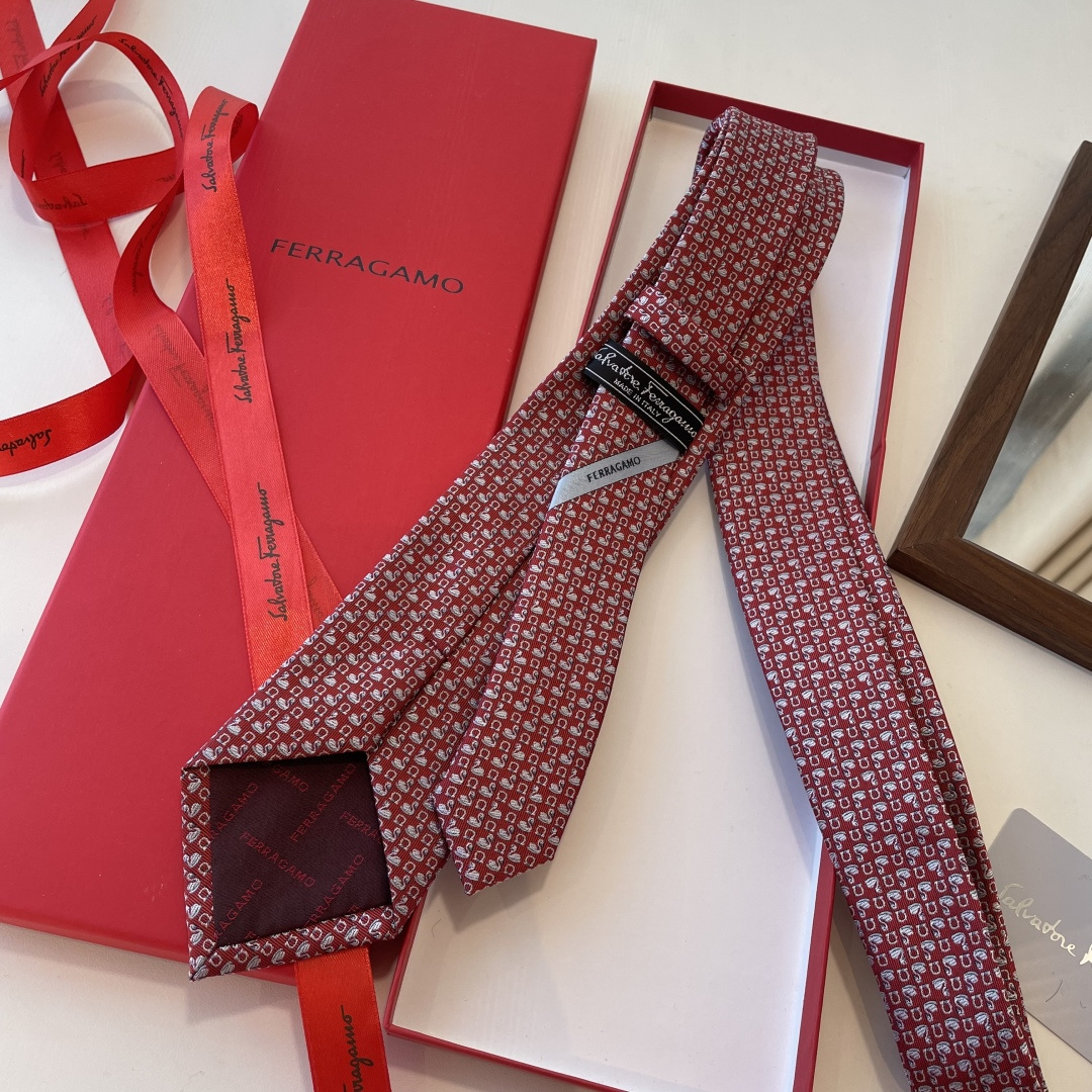 フェラガモ風 ネクタイ フェラガモ調 結婚式 ホスト 衣装 高級シルク調 光沢 シルキーレッド - 画像 3
