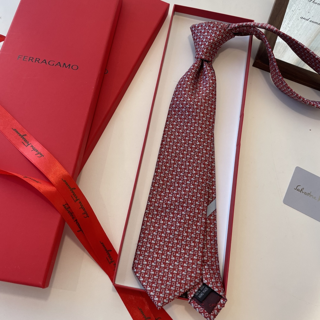 フェラガモ風 ネクタイ フェラガモ調 結婚式 ホスト 衣装 高級シルク調 光沢 シルキーレッド - 画像 8