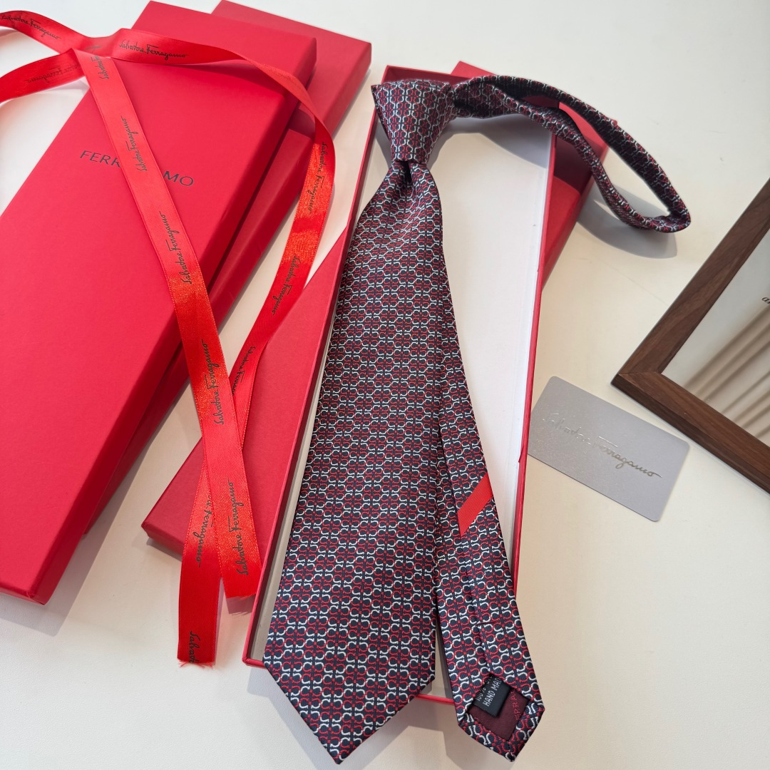フェラガモ風 ネクタイ 結婚式 ホスト 衣装 高級シルク調 光沢 レッド - 画像 1
