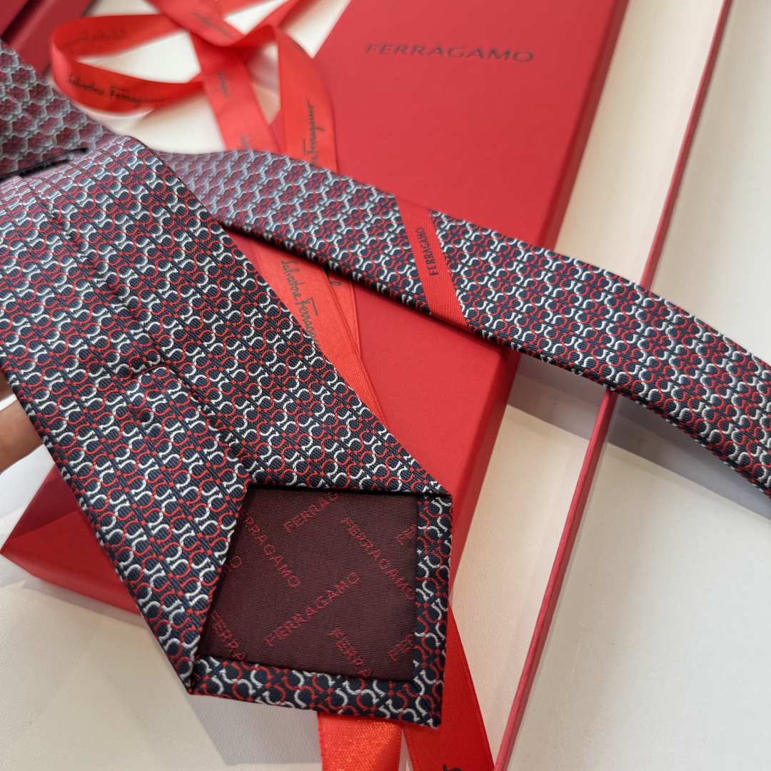 ガンチーニ柄 ネクタイ フェラガモ風 結婚式 ホスト 衣装 高級シルク調 光沢 レッド - 画像 6