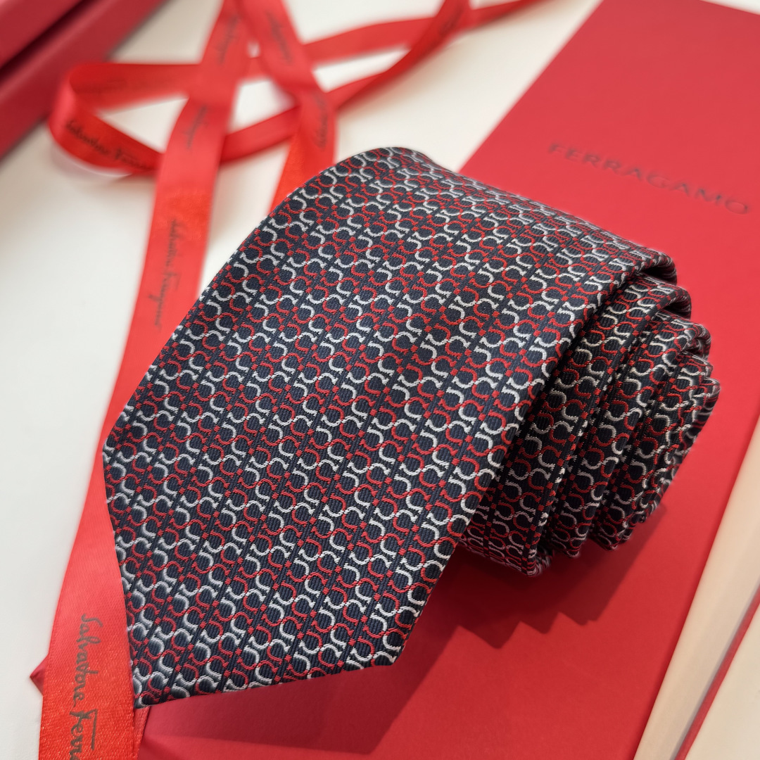 ガンチーニ柄 ネクタイ フェラガモ風 結婚式 ホスト 衣装 高級シルク調 光沢 レッド - 画像 8