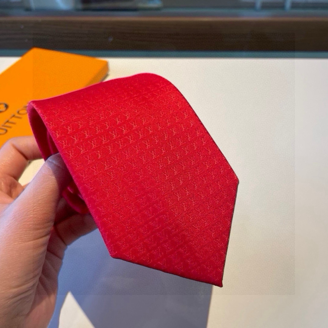 スカーフ柄 チェーン ネクタイ ハイブランド調 パーティ プレゼント 高級シルク調 光沢 大赤 - 画像 2