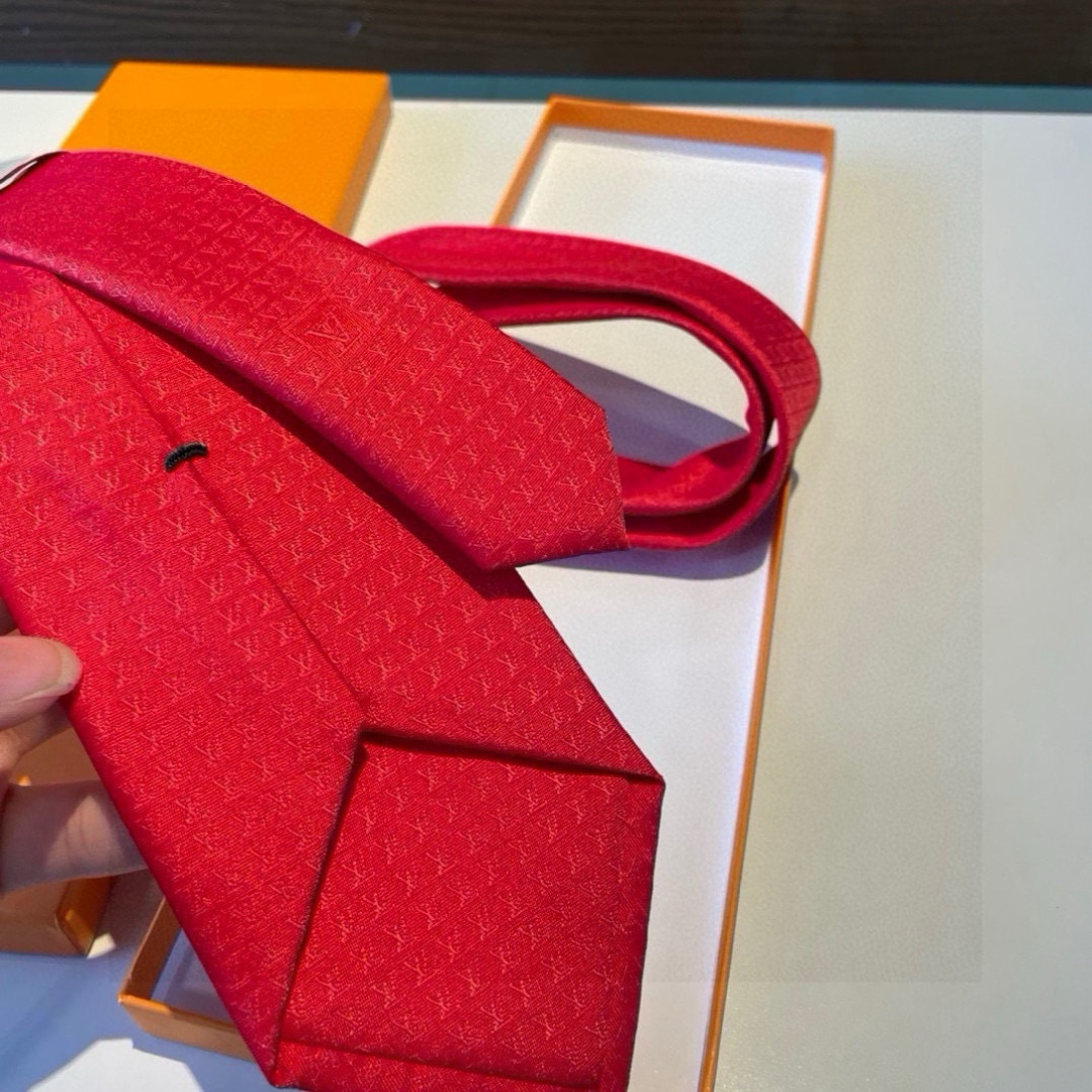 スカーフ柄 チェーン ネクタイ ハイブランド調 パーティ プレゼント 高級シルク調 光沢 大赤 - 画像 6