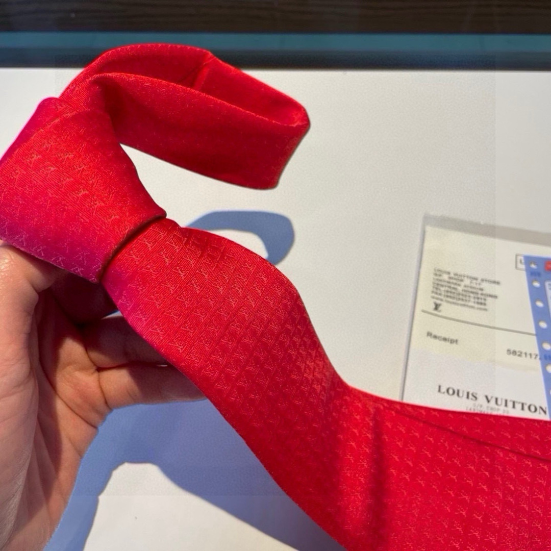 スカーフ柄 チェーン ネクタイ ハイブランド調 パーティ プレゼント 高級シルク調 光沢 大赤 - 画像 8