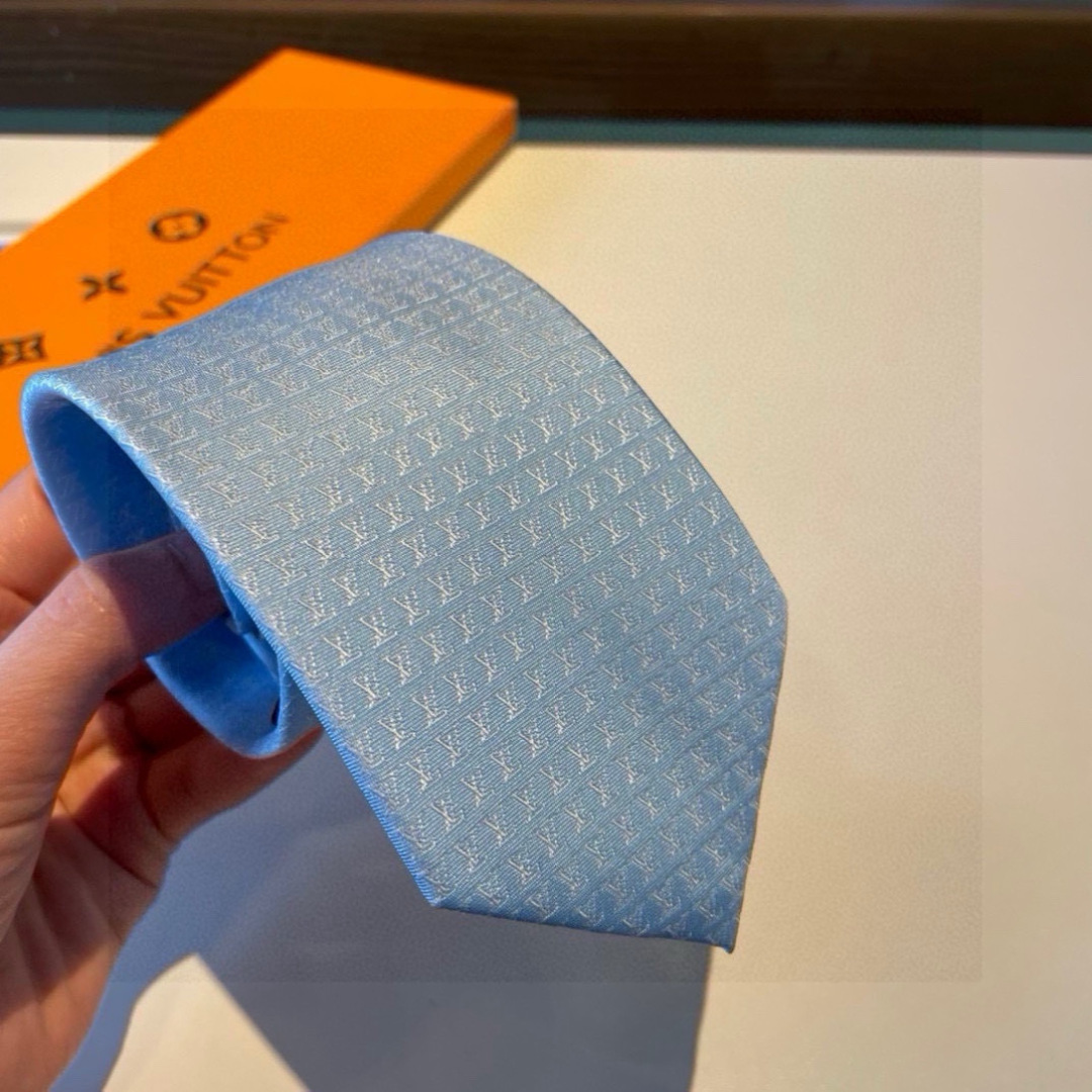LV柄 ネクタイ ハイブランド調 プレゼント 衣装 100%シルク調 光沢 宝藍 - 画像 2