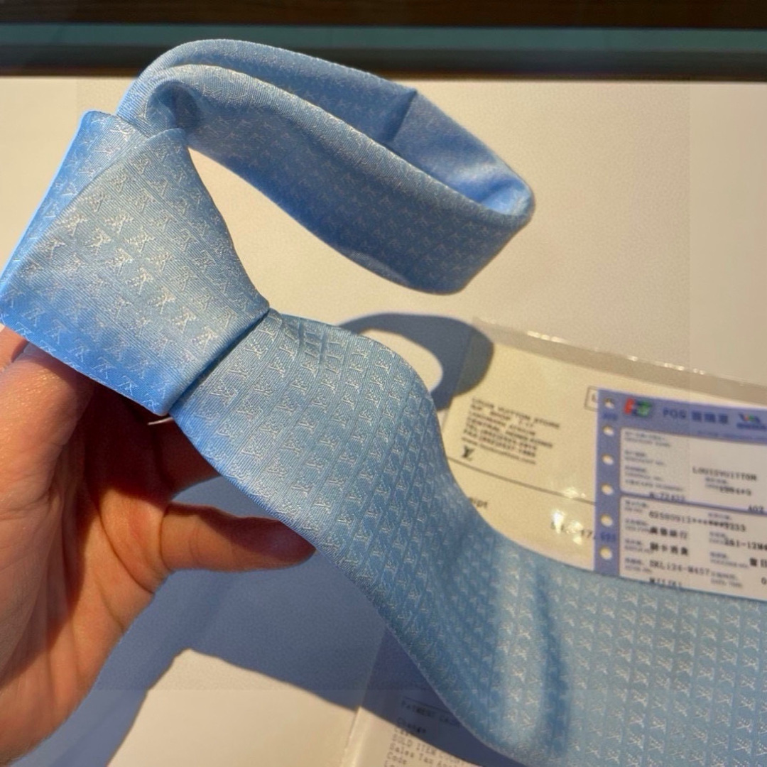 LV柄 ネクタイ ハイブランド調 プレゼント 衣装 100%シルク調 光沢 宝藍 - 画像 7