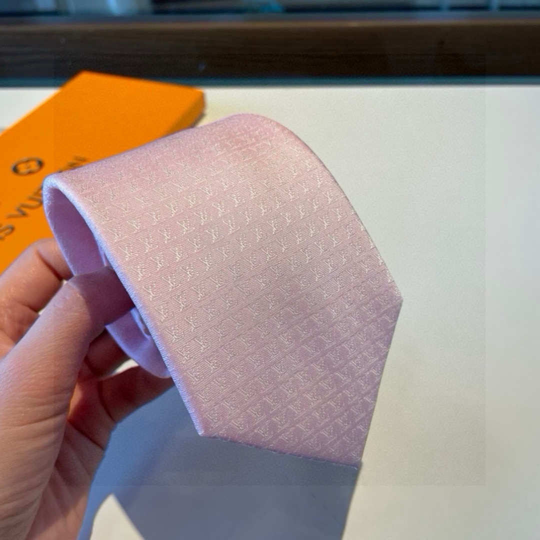 LV柄 ネクタイ ルイヴィトン調 結婚式 ホスト 衣装 高級シルク調 光沢 パステルピンク - 画像 2