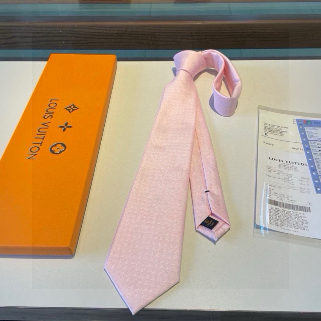 LV柄 ネクタイ ルイヴィトン調 結婚式 ホスト 衣装 高級シルク調 光沢 パステルピンク - 画像 8