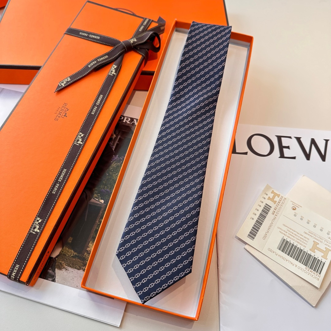 H織り ネクタイ ハイブランド調 結婚式 ホスト 衣装 高級シルク調 光沢 ネイビー - 画像 1