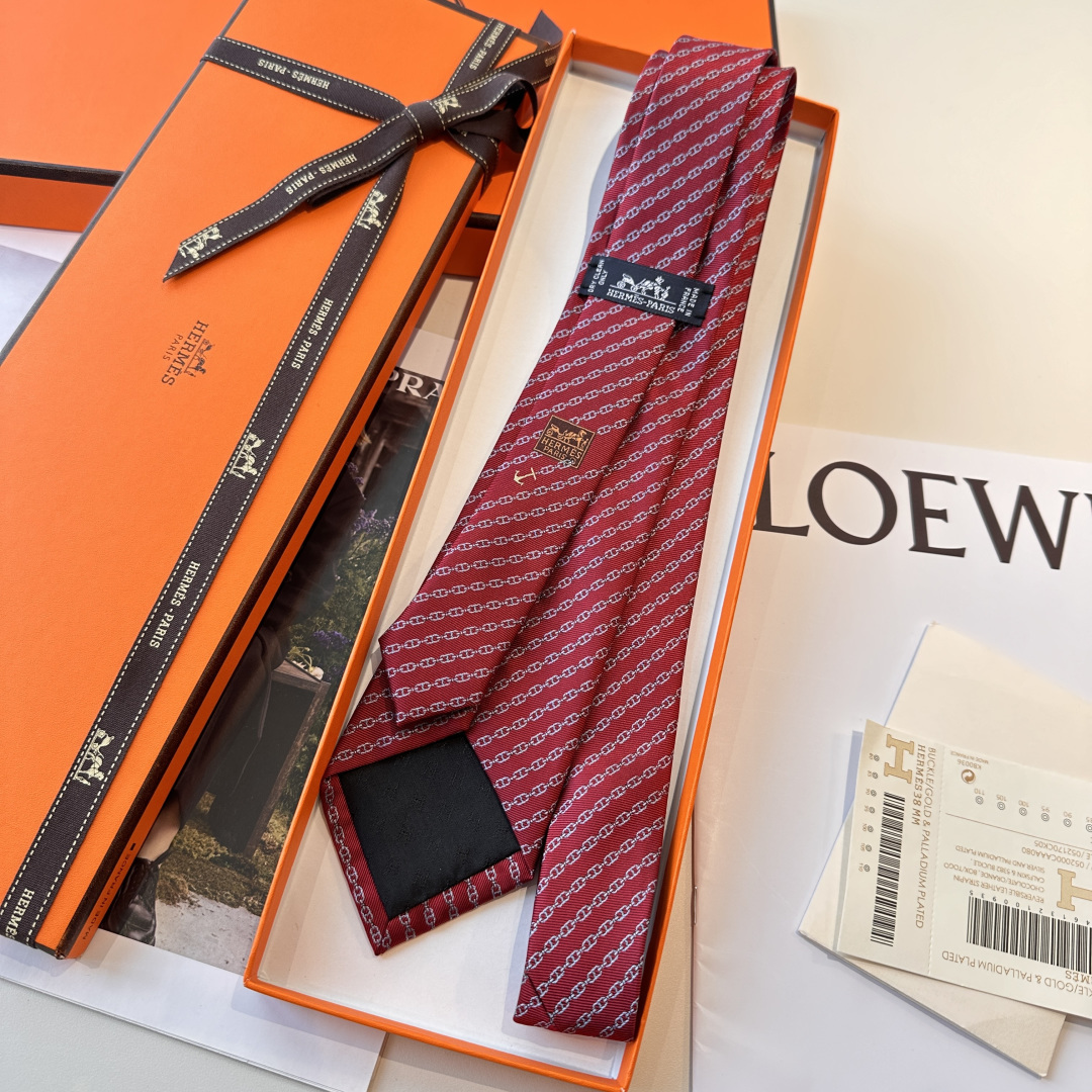 チェーン柄 ネクタイ ハイブランド調 シルク調 光沢 結婚式 ホスト パーティ プレゼント レッド - 画像 3