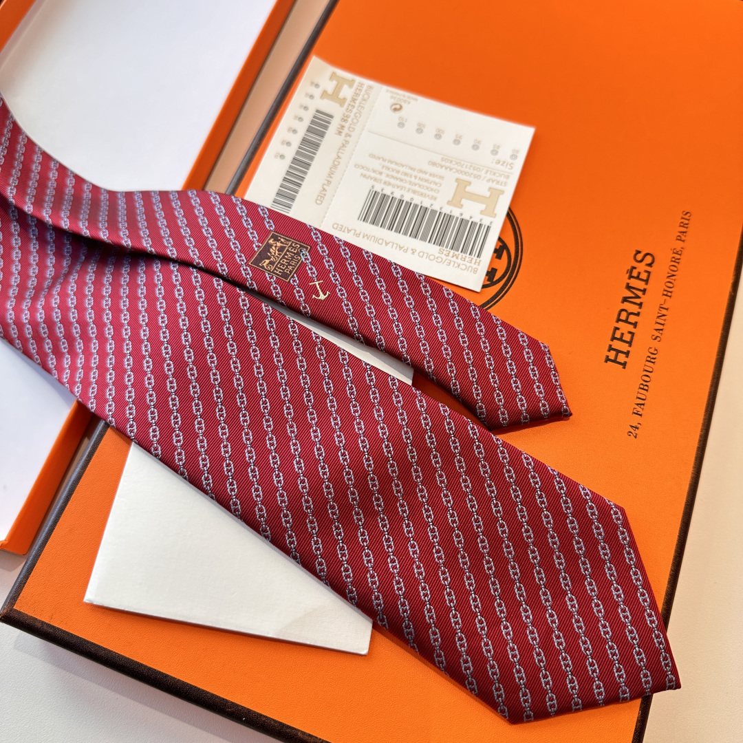 チェーン柄 ネクタイ ハイブランド調 シルク調 光沢 結婚式 ホスト パーティ プレゼント レッド - 画像 6