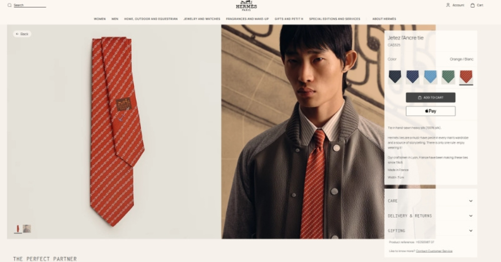 チェーン柄 ネクタイ ハイブランド調 結婚式 ホスト 衣装 高級シルク調 光沢 オレンジ - 画像 1