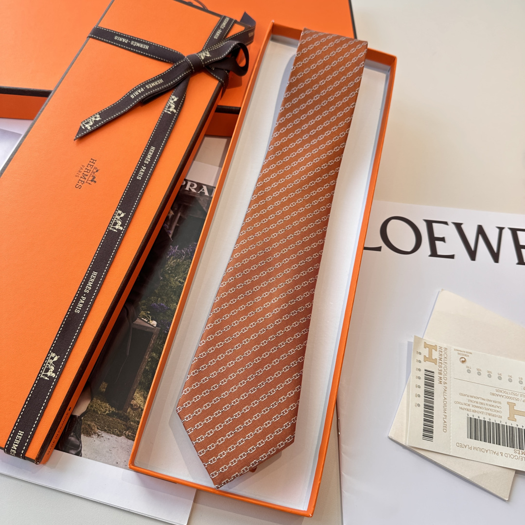 チェーン柄 ネクタイ ハイブランド調 結婚式 ホスト 衣装 高級シルク調 光沢 オレンジ - 画像 5