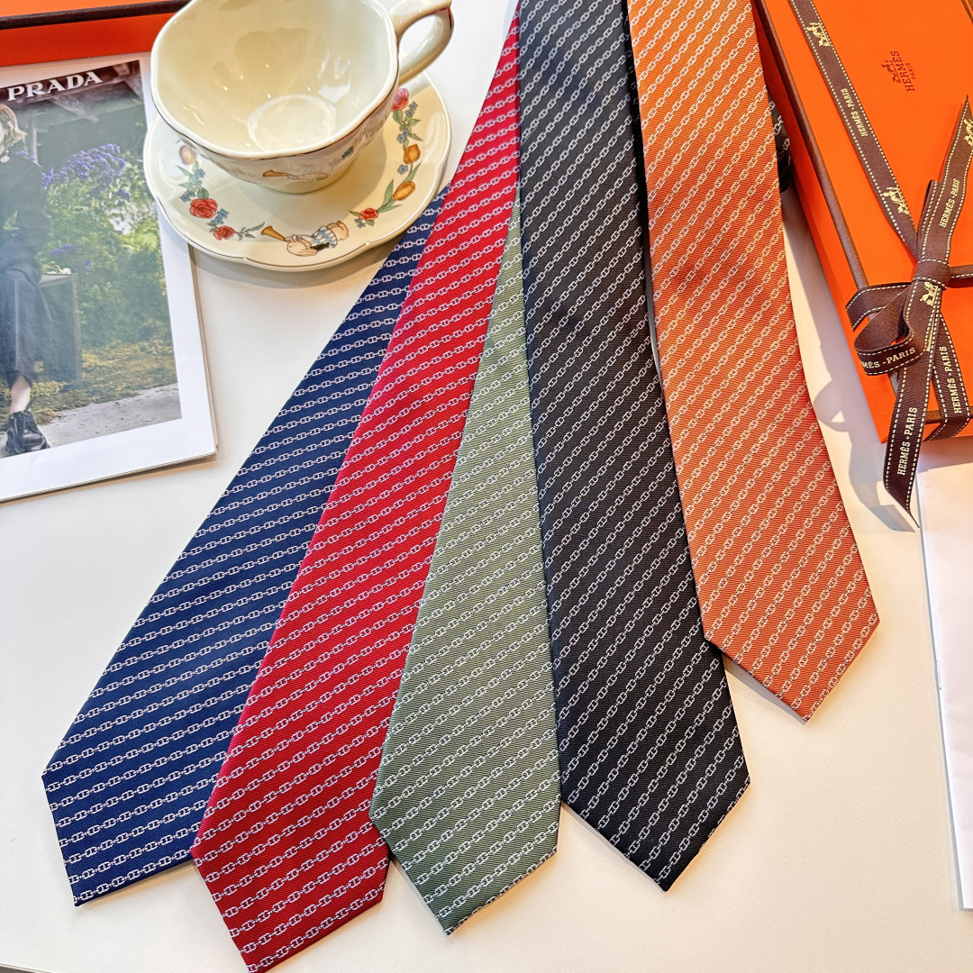 チェーン柄 ネクタイ ヘルメス風 結婚式 ホスト 衣装 高級シルク調 光沢 ネイビー - 画像 5